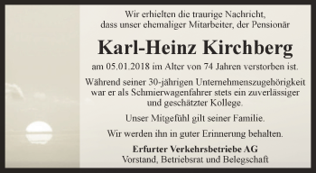 Traueranzeige von Karl-Heinz Kirchberg von Thüringer Allgemeine, Thüringische Landeszeitung