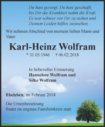 Traueranzeige von Karl-Heinz Wolfram von Thüringer Allgemeine