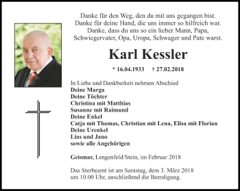 Traueranzeige von Karl Kessler von Thüringer Allgemeine