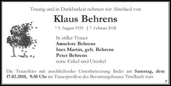 Traueranzeige von Klaus Behrens von Thüringer Allgemeine