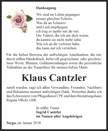 Traueranzeige von Klaus Cantzler von Thüringer Allgemeine