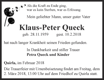 Traueranzeige von Klaus-Peter Queck von Ostthüringer Zeitung