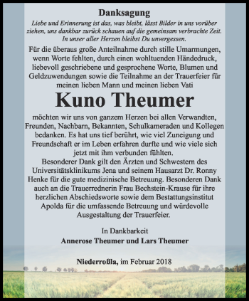 Traueranzeige von Kuno Theumer von Thüringer Allgemeine, Thüringische Landeszeitung