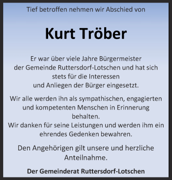Traueranzeige von Kurt Tröber von Ostthüringer Zeitung