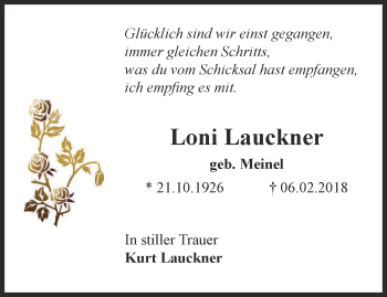 Traueranzeige von Loni Lauckner von Ostthüringer Zeitung