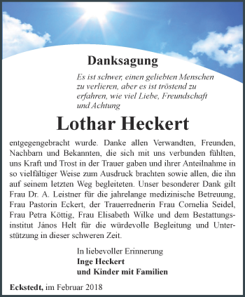 Traueranzeige von Lothar Heckert von Thüringer Allgemeine, Thüringische Landeszeitung