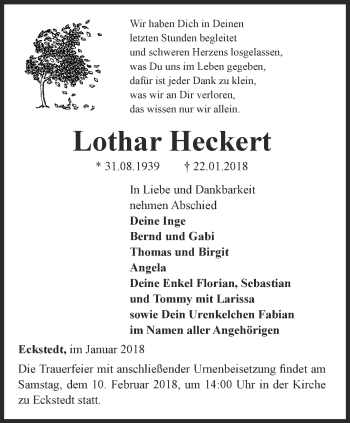 Traueranzeige von Lothar Heckert von Thüringer Allgemeine, Thüringische Landeszeitung