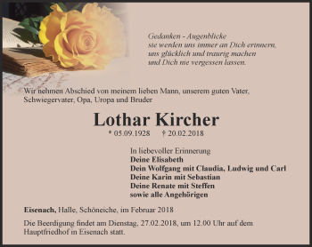 Traueranzeige von Lothar Kircher von Thüringer Allgemeine, Thüringische Landeszeitung