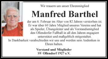 Traueranzeige von Manfred Barthel von Thüringer Allgemeine, Thüringische Landeszeitung