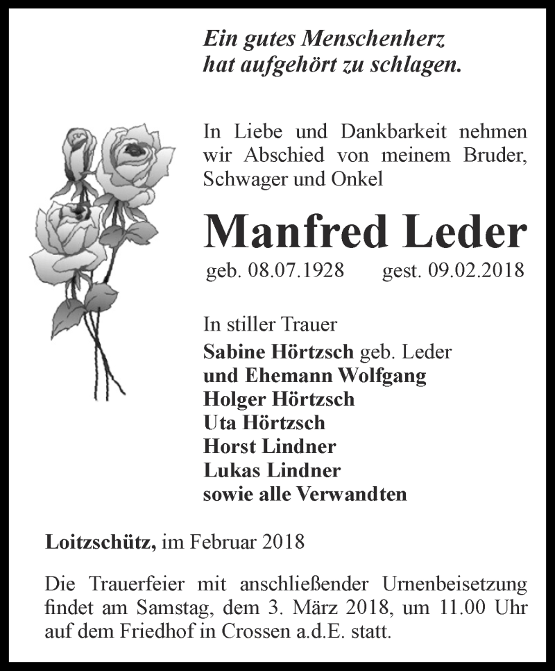 Traueranzeigen von Manfred Leder | trauer-in-thueringen.de