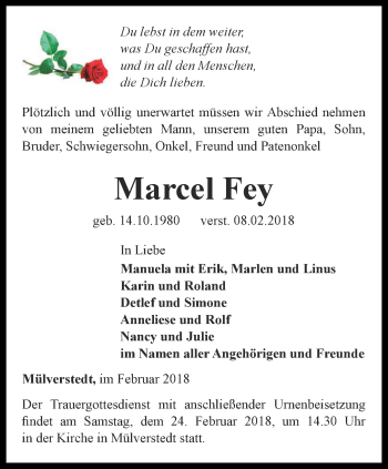 Traueranzeige von Marcel Fey von Thüringer Allgemeine, Thüringische Landeszeitung