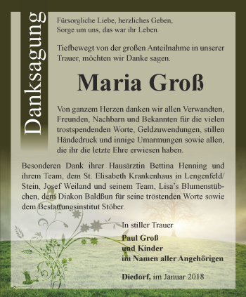 Traueranzeige von Maria Groß von Thüringer Allgemeine, Thüringische Landeszeitung