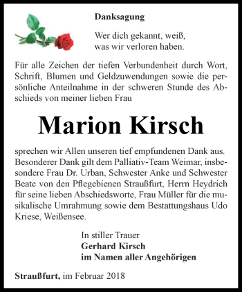 Traueranzeige von Marion Kirsch von Thüringer Allgemeine