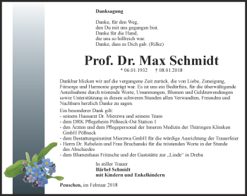 Traueranzeige von Max Schmidt von Ostthüringer Zeitung