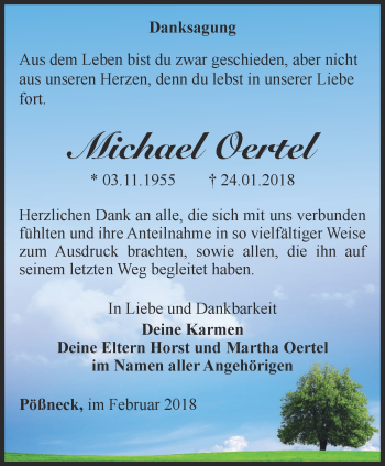 Traueranzeige von Michael Oertel von Ostthüringer Zeitung