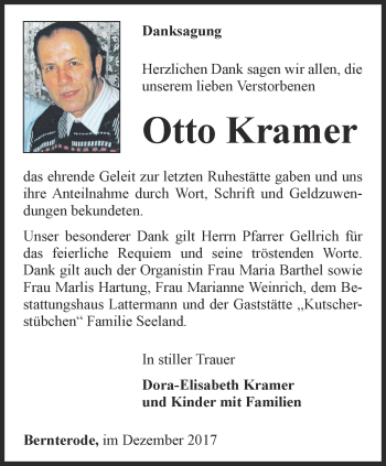 Traueranzeige von Otto Kramer von Thüringer Allgemeine