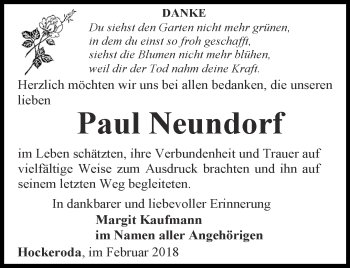 Traueranzeige von Paul Neundorf von Ostthüringer Zeitung