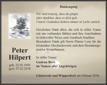 Traueranzeige von Peter Hilpert von Thüringer Allgemeine