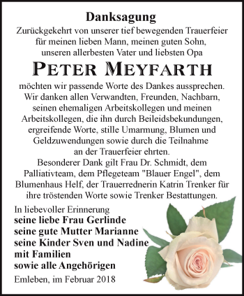 Traueranzeige von Peter Meyfarth von Ostthüringer Zeitung, Thüringische Landeszeitung