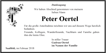 Traueranzeige von Peter Oertel von Ostthüringer Zeitung