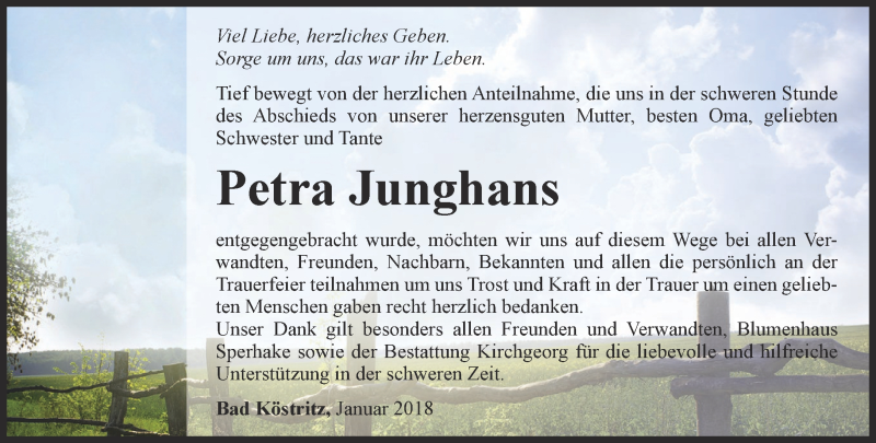 Traueranzeigen von Petra Junghans trauer in thueringen.de