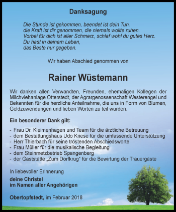 Traueranzeige von Rainer Wüstemann von Thüringer Allgemeine