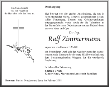Traueranzeige von Ralf Zimmermann von Thüringer Allgemeine