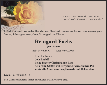 Traueranzeige von Reingard Fuchs