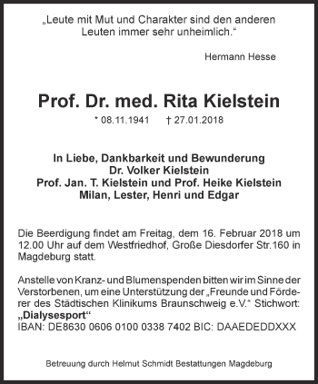 Traueranzeige von Rita Kielstein von Ostthüringer Zeitung