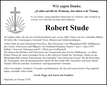 Traueranzeige von Robert Stude von Thüringer Allgemeine, Thüringische Landeszeitung