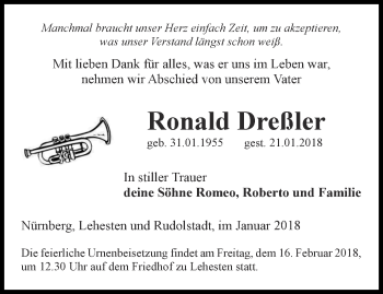 Traueranzeige von Ronald Dreßler von Ostthüringer Zeitung