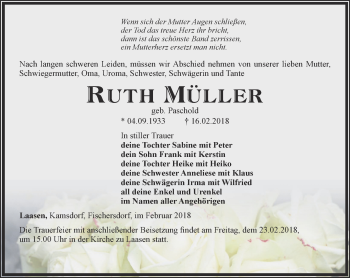 Traueranzeige von Ruth Müller