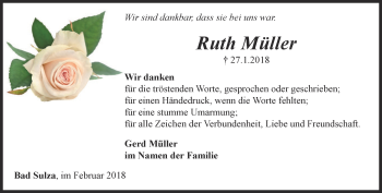 Traueranzeige von Ruth Müller von Thüringer Allgemeine, Thüringische Landeszeitung