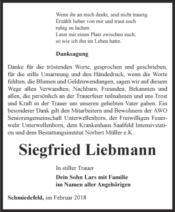 Traueranzeige von Siegfried Liebmann von Ostthüringer Zeitung