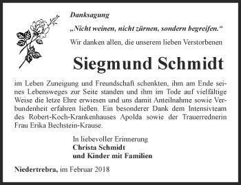 Traueranzeige von Siegmund Schmidt von Thüringer Allgemeine, Thüringische Landeszeitung