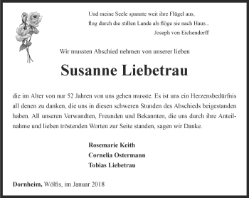 Traueranzeige von Susanne Liebetrau von Thüringer Allgemeine