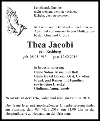 Traueranzeige von Thea Jacobi