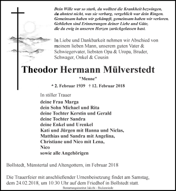 Traueranzeige von Theodor Hermann Mülverstedt von Thüringer Allgemeine, Thüringische Landeszeitung