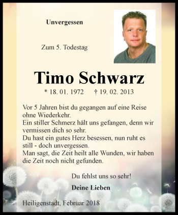 Traueranzeige von Timo Schwarz von Thüringer Allgemeine