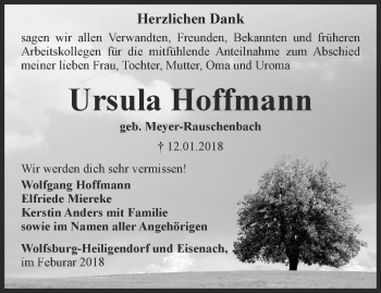 Traueranzeige von Ursula Hoffmann von Thüringer Allgemeine, Thüringische Landeszeitung