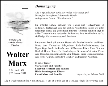 Traueranzeige von Walter Marx von Thüringer Allgemeine, Thüringische Landeszeitung