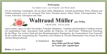 Traueranzeige von Waltraud Müller von Thüringer Allgemeine