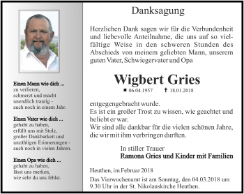 Traueranzeige von Wigbert Gries von Thüringer Allgemeine