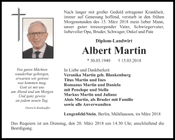Traueranzeige von Albert Martin von Thüringer Allgemeine, Thüringische Landeszeitung