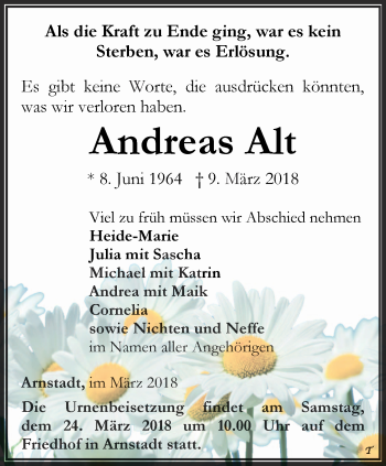 Traueranzeige von Andreas Alt von Thüringer Allgemeine