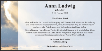 Traueranzeige von Anna Ludwig von Ostthüringer Zeitung