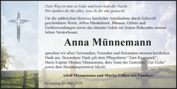 Traueranzeige von Anna Münnemann von Thüringer Allgemeine