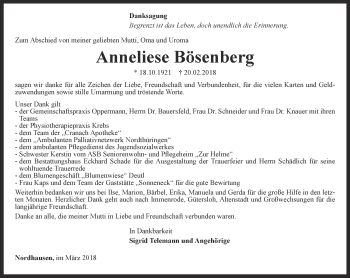 Traueranzeige von Anneliese Bösenberg von Thüringer Allgemeine