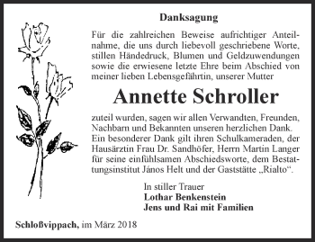 Traueranzeige von Annette Schroller von Thüringer Allgemeine