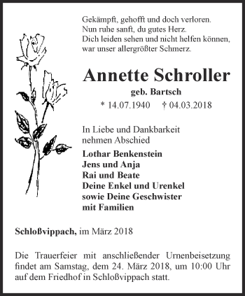 Traueranzeige von Annette Schroller von Thüringer Allgemeine